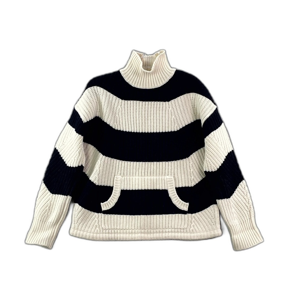 J.Crew Heavy‎ Turtleneck Sweater Womens Small Striped Kangaroo Pocket Streetwear